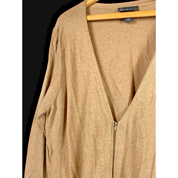 Lane Bryant 26/28 4X Cardigan Sweater Tan Brown 1/2 Zip Cotton Preppy Coastal - Picture 2 of 9